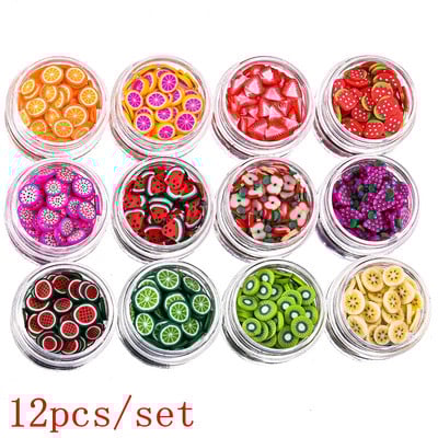 1000 gab. Jauktas 3D augļu šķēles nagu piekariņi Polimēru māls, DIY modeļi Šķēles citrona nagu mākslas dekors Mīksta māla lakas manikīra piederumi