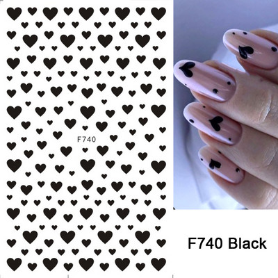 Must valge südame kiri küünte kleebis Armastus Abstraktne Lilled Nail Art Dekoratsioon Täht Seksikas Naine Kleebised Maniküüri Aksessuaarid