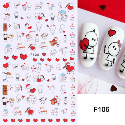 Must valge südame kiri küünte kleebis Armastus Abstraktne Lilled Nail Art Dekoratsioon Täht Seksikas Naine Kleebised Maniküüri Aksessuaarid