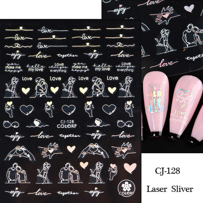 Must valge südame kiri küünte kleebis Armastus Abstraktne Lilled Nail Art Dekoratsioon Täht Seksikas Naine Kleebised Maniküüri Aksessuaarid