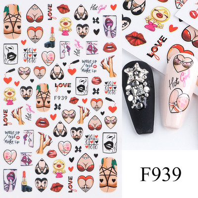 Must valge südame kiri küünte kleebis Armastus Abstraktne Lilled Nail Art Dekoratsioon Täht Seksikas Naine Kleebised Maniküüri Aksessuaarid