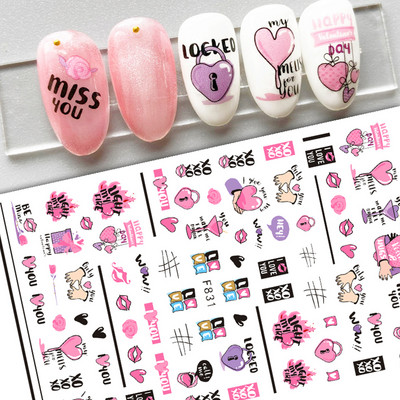 Must valge südame kiri küünte kleebis Armastus Abstraktne Lilled Nail Art Dekoratsioon Täht Seksikas Naine Kleebised Maniküüri Aksessuaarid