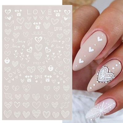 Must valge südame kiri küünte kleebis Armastus Abstraktne Lilled Nail Art Dekoratsioon Täht Seksikas Naine Kleebised Maniküüri Aksessuaarid