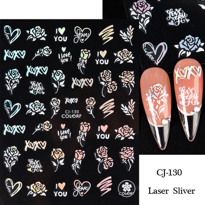 Must valge südame kiri küünte kleebis Armastus Abstraktne Lilled Nail Art Dekoratsioon Täht Seksikas Naine Kleebised Maniküüri Aksessuaarid