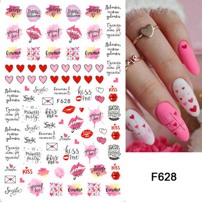 Must valge südame kiri küünte kleebis Armastus Abstraktne Lilled Nail Art Dekoratsioon Täht Seksikas Naine Kleebised Maniküüri Aksessuaarid