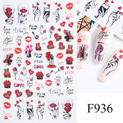 Must valge südame kiri küünte kleebis Armastus Abstraktne Lilled Nail Art Dekoratsioon Täht Seksikas Naine Kleebised Maniküüri Aksessuaarid