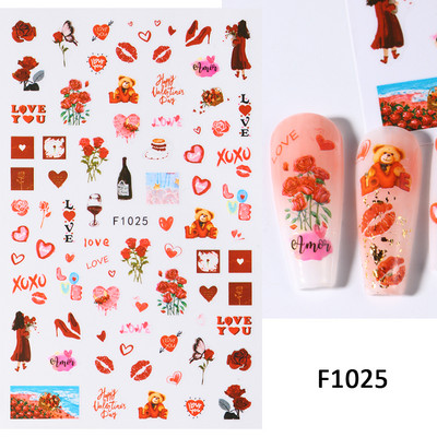 Must valge südame kiri küünte kleebis Armastus Abstraktne Lilled Nail Art Dekoratsioon Täht Seksikas Naine Kleebised Maniküüri Aksessuaarid