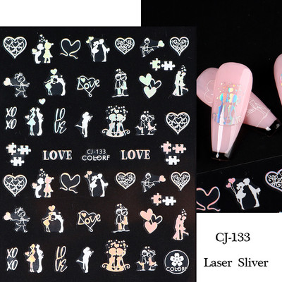 Must valge südame kiri küünte kleebis Armastus Abstraktne Lilled Nail Art Dekoratsioon Täht Seksikas Naine Kleebised Maniküüri Aksessuaarid