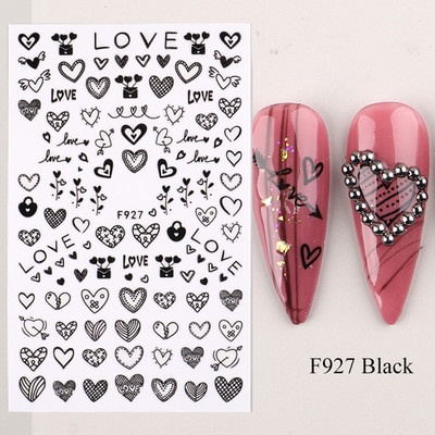 Must valge südame kiri küünte kleebis Armastus Abstraktne Lilled Nail Art Dekoratsioon Täht Seksikas Naine Kleebised Maniküüri Aksessuaarid