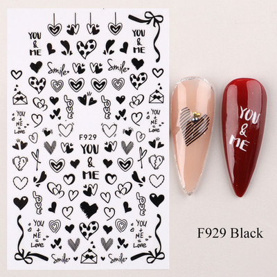 Must valge südame kiri küünte kleebis Armastus Abstraktne Lilled Nail Art Dekoratsioon Täht Seksikas Naine Kleebised Maniküüri Aksessuaarid