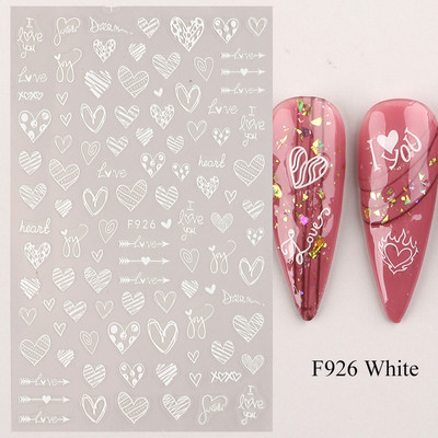 Must valge südame kiri küünte kleebis Armastus Abstraktne Lilled Nail Art Dekoratsioon Täht Seksikas Naine Kleebised Maniküüri Aksessuaarid
