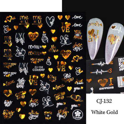 Must valge südame kiri küünte kleebis Armastus Abstraktne Lilled Nail Art Dekoratsioon Täht Seksikas Naine Kleebised Maniküüri Aksessuaarid