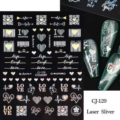 Must valge südame kiri küünte kleebis Armastus Abstraktne Lilled Nail Art Dekoratsioon Täht Seksikas Naine Kleebised Maniküüri Aksessuaarid