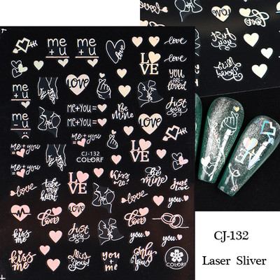 Must valge südame kiri küünte kleebis Armastus Abstraktne Lilled Nail Art Dekoratsioon Täht Seksikas Naine Kleebised Maniküüri Aksessuaarid