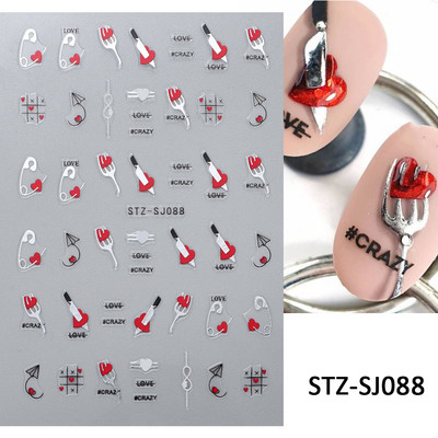 Must valge südame kiri küünte kleebis Armastus Abstraktne Lilled Nail Art Dekoratsioon Täht Seksikas Naine Kleebised Maniküüri Aksessuaarid