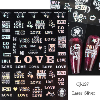 Must valge südame kiri küünte kleebis Armastus Abstraktne Lilled Nail Art Dekoratsioon Täht Seksikas Naine Kleebised Maniküüri Aksessuaarid