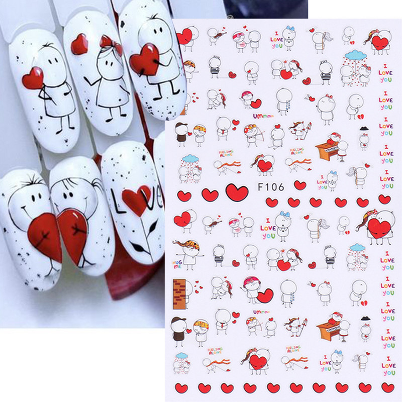 Must valge südame kiri küünte kleebis Armastus Abstraktne Lilled Nail Art Dekoratsioon Täht Seksikas Naine Kleebised Maniküüri Aksessuaarid