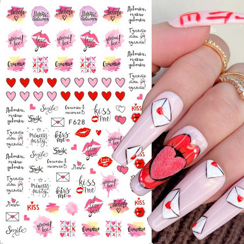 Must valge südame kiri küünte kleebis Armastus Abstraktne Lilled Nail Art Dekoratsioon Täht Seksikas Naine Kleebised Maniküüri Aksessuaarid