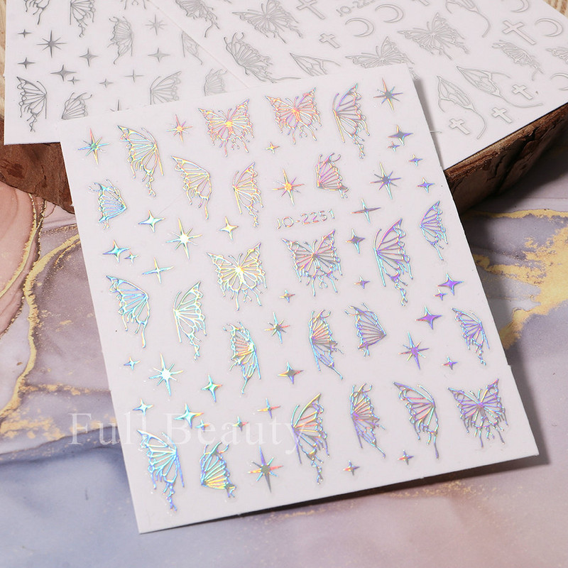 Metalno ogledalo leptir naljepnica za nokte holografski leptiri zvjezdice ljepljivi klizači omoti proljetni gel lak naljepnice FBJO-2251