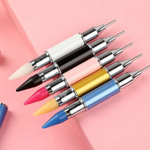 Divas galviņas Metāla punktveida vaska pildspalva Rhinestones Gem Picker Crystal Picking Nagu mākslas kniedes Profesionāli Dotter DIY Point Drill Tools