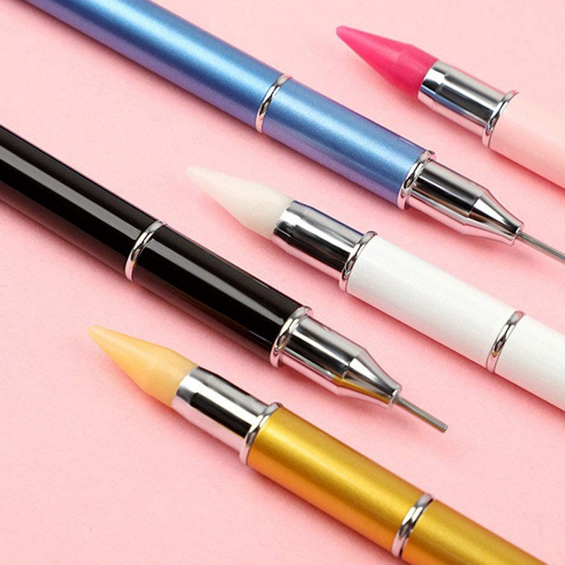 Divas galviņas Metāla punktveida vaska pildspalva Rhinestones Gem Picker Crystal Picking Nagu mākslas kniedes Profesionāli Dotter DIY Point Drill Tools