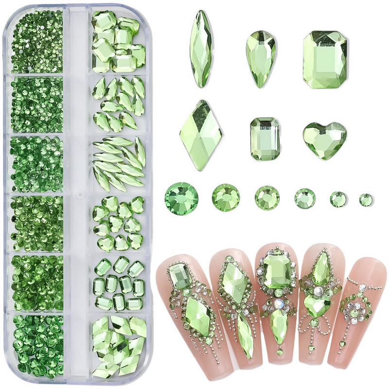 12 ruudustikku sädelevad läbipaistvad värvilised seguvormid, lamedad klaasist teemandid, küünekunstid, ehted, ehted, maniküüri võlud