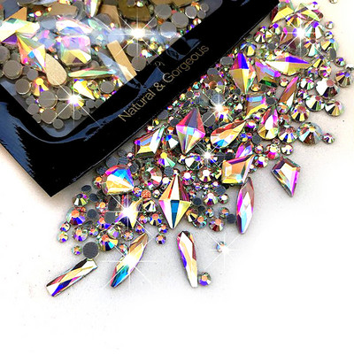 250 gab Rhinetone DIY Mix dārgakmeņi Plakana aizmugure Lieli strass, strass nagu mākslas rotājumi