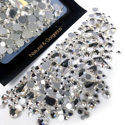 250 gab Rhinetone DIY Mix dārgakmeņi Plakana aizmugure Lieli strass, strass nagu mākslas rotājumi