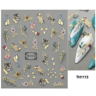 Bronzējošas lapas Uzlīmes nagiem Abstraktas līnijas Glezniecība Uzlīmes Ziedi Dzīvnieki Mīlas Līmes Slīdnes Dekorācijas FBTH1105