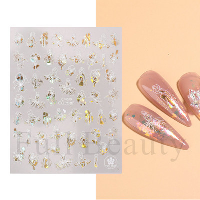 Bronzējošas lapas Uzlīmes nagiem Abstraktas līnijas Glezniecība Uzlīmes Ziedi Dzīvnieki Mīlas Līmes Slīdnes Dekorācijas FBTH1105