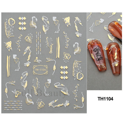 Bronzējošas lapas Uzlīmes nagiem Abstraktas līnijas Glezniecība Uzlīmes Ziedi Dzīvnieki Mīlas Līmes Slīdnes Dekorācijas FBTH1105