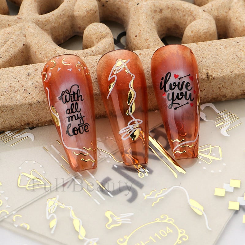 Bronzējošas lapas Uzlīmes nagiem Abstraktas līnijas Glezniecība Uzlīmes Ziedi Dzīvnieki Mīlas Līmes Slīdnes Dekorācijas FBTH1105