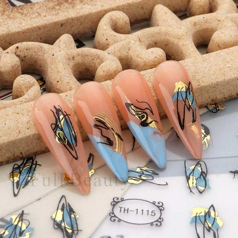 Bronzējošas lapas Uzlīmes nagiem Abstraktas līnijas Glezniecība Uzlīmes Ziedi Dzīvnieki Mīlas Līmes Slīdnes Dekorācijas FBTH1105