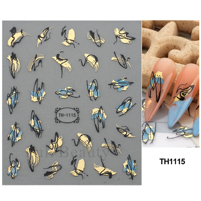 Bronzējošas lapas Uzlīmes nagiem Abstraktas līnijas Glezniecība Uzlīmes Ziedi Dzīvnieki Mīlas Līmes Slīdnes Dekorācijas FBTH1105