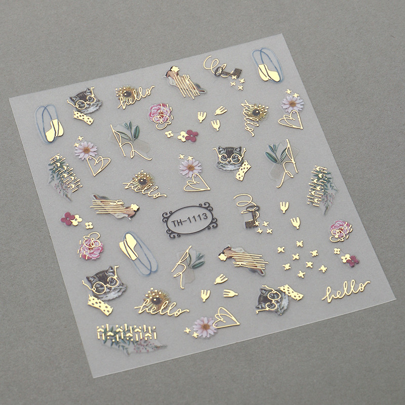 Bronzējošas lapas Uzlīmes nagiem Abstraktas līnijas Glezniecība Uzlīmes Ziedi Dzīvnieki Mīlas Līmes Slīdnes Dekorācijas FBTH1105