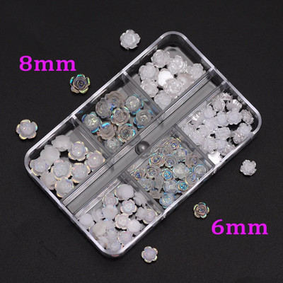 3D White Aurora Camellia Nail Art Charms Rhinestones 90GB Rotaslietas Akrila sveķu Dekorācijas DIY Amatniecība Ziedi Manikīra dizains