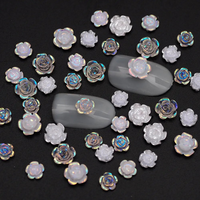 3D White Aurora Camellia Nail Art Charms Rhinestones 90GB Rotaslietas Akrila sveķu Dekorācijas DIY Amatniecība Ziedi Manikīra dizains