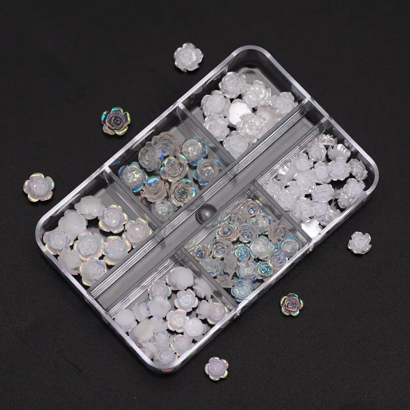 3D White Aurora Camellia Nail Art Charms Rhinestones 90GB Rotaslietas Akrila sveķu Dekorācijas DIY Amatniecība Ziedi Manikīra dizains