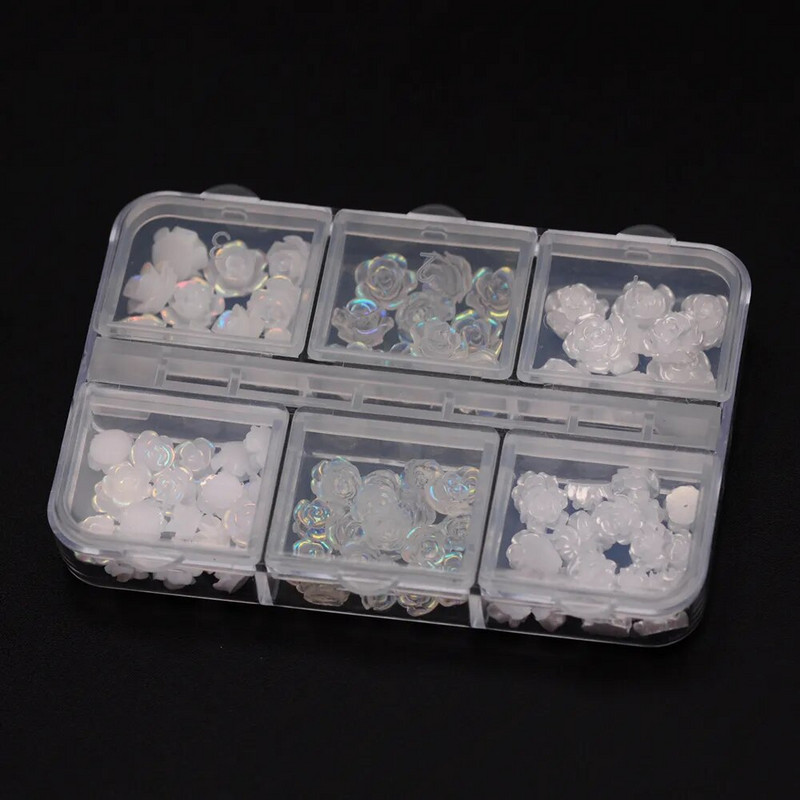 3D White Aurora Camellia Nail Art Charms Rhinestones 90GB Rotaslietas Akrila sveķu Dekorācijas DIY Amatniecība Ziedi Manikīra dizains