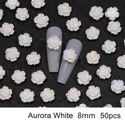 50kom 3D cvijet kamelije ukras za nokte 50kom smola bijela crna aurora ruža DIY francuski nokti šarm nakit dodaci