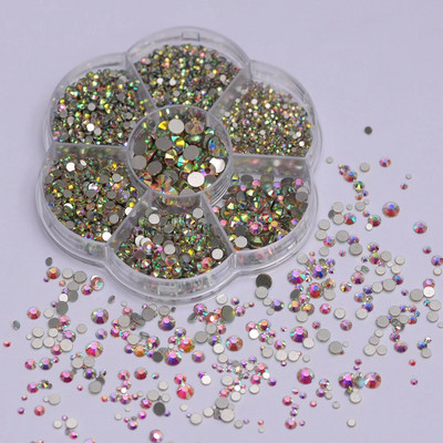 Crystal AB Glitter Non Hotfix Rhinestones DIY Crafts Glass Diamond Flat Glue On Nail Art Charms Διακοσμήσεις Αξεσουάρ Πέτρες