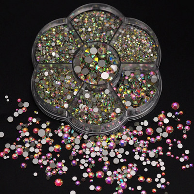 Crystal AB Csillogó Nem Hotfix Strasszkövek Barkácsolás Kézműves Üveg Gyémánt Lapos Ragasztó Köröm Art Bűbáj Dekorációk Kiegészítők Kövek