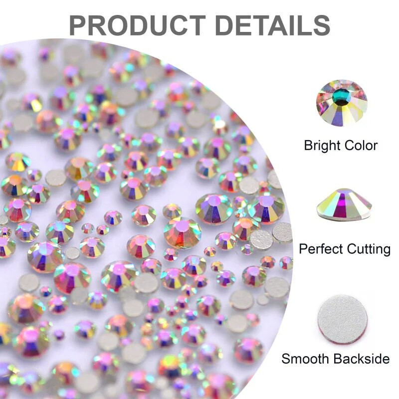 Crystal AB Csillogó Nem Hotfix Strasszkövek Barkácsolás Kézműves Üveg Gyémánt Lapos Ragasztó Köröm Art Bűbáj Dekorációk Kiegészítők Kövek