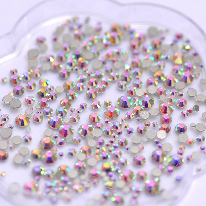 Crystal AB Csillogó Nem Hotfix Strasszkövek Barkácsolás Kézműves Üveg Gyémánt Lapos Ragasztó Köröm Art Bűbáj Dekorációk Kiegészítők Kövek