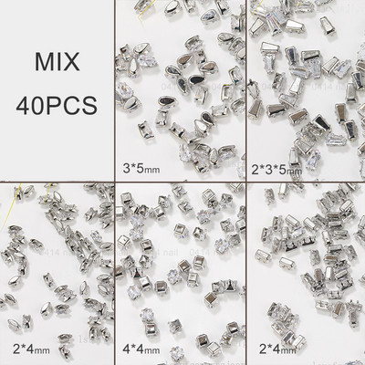 40 gab. Spīdīga kristāla 3D nagu mākslas kalnu strēles rotājumi forma plakana stikla dimanta rotaslietas dizaina manikīra aksesuāri