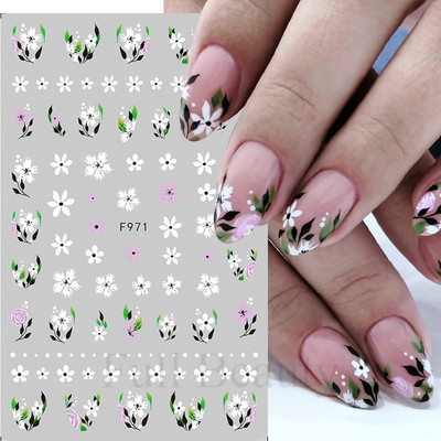 Autocolante pentru unghii cu flori din dantela 3D, flori violete, fluture, vara, autocolante pentru unghii, decorațiuni, adeziv, glisor, tatuaj, manichiură