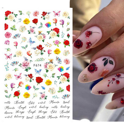 Autocolante pentru unghii cu flori din dantela 3D, flori violete, fluture, vara, autocolante pentru unghii, decorațiuni, adeziv, glisor, tatuaj, manichiură