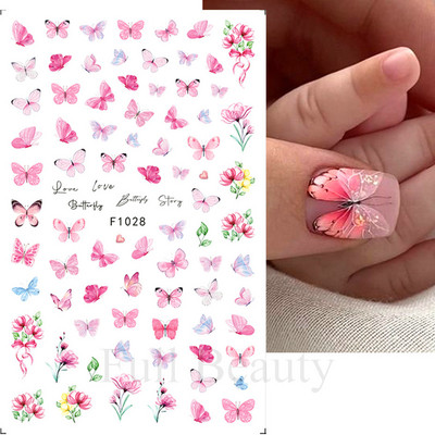 Autocolante pentru unghii cu flori din dantela 3D, flori violete, fluture, vara, autocolante pentru unghii, decorațiuni, adeziv, glisor, tatuaj, manichiură