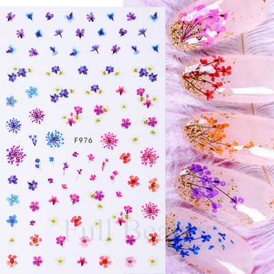 Autocolante pentru unghii cu flori din dantela 3D, flori violete, fluture, vara, autocolante pentru unghii, decorațiuni, adeziv, glisor, tatuaj, manichiură