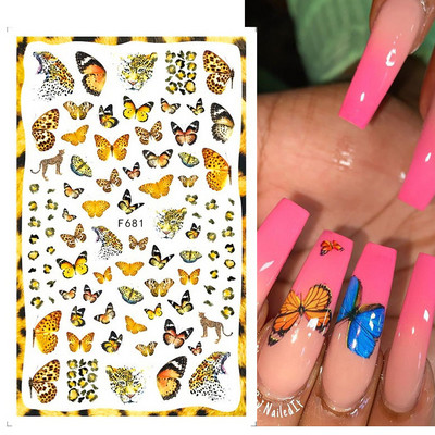 Autocolante pentru unghii cu flori din dantela 3D, flori violete, fluture, vara, autocolante pentru unghii, decorațiuni, adeziv, glisor, tatuaj, manichiură